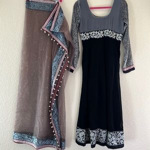 Black, Gray/Silver, Dusty Blue Indian Punjabi Pakistani Anarkali Designer